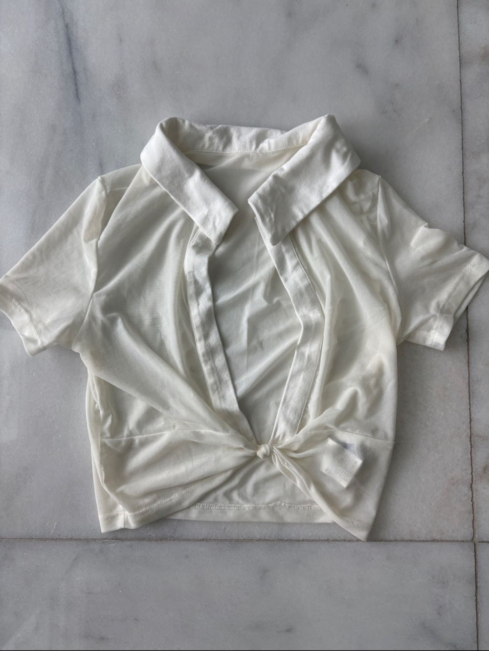 SHEIN Cream Knot-Front Polo Crop Top